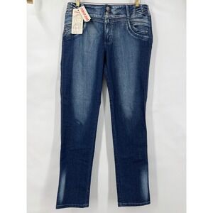 Push Up Jeans Womens 35x31" Dark Wash High RiseEmbroidered Rhinestone Y2K